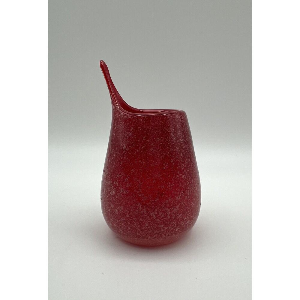 Hand Blown Red Bubble Art Glass 4” Stretch Lip Bud Vase